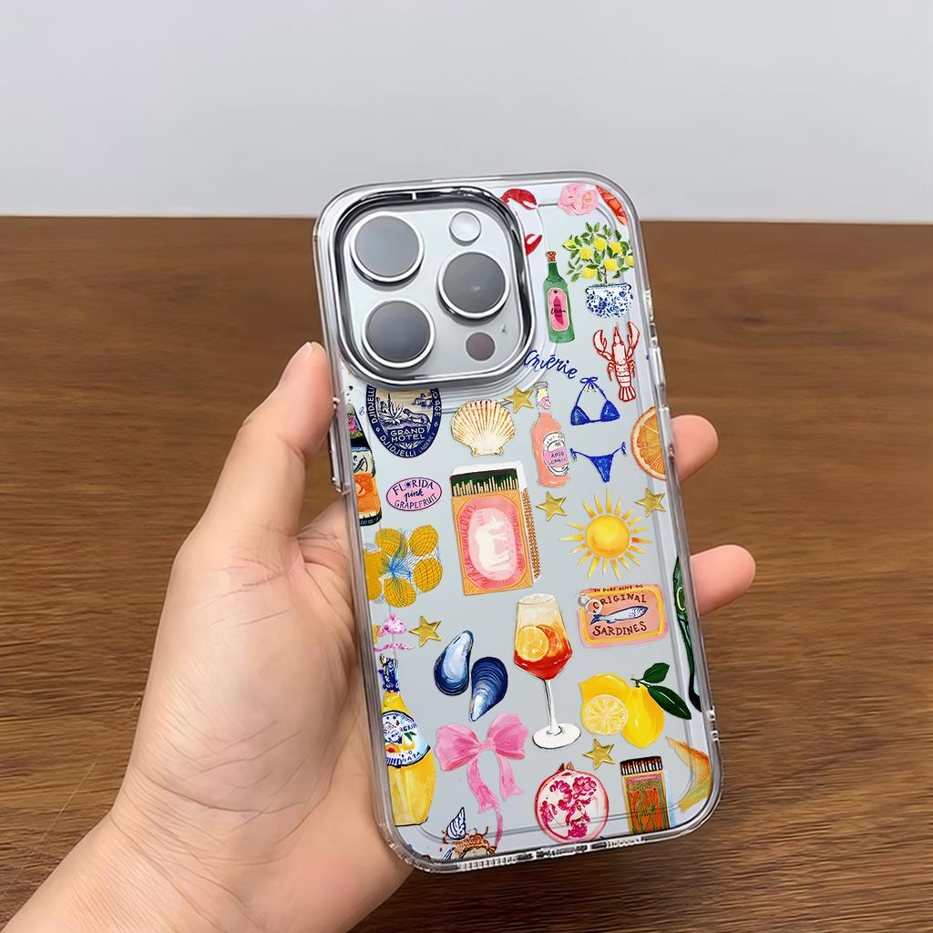 Luxury Scenery Seaside Wine Lemon Phone Case For iPhone 17 16e 16 15 14 13 12 11mini Pro Max X XR XSMAX 8 7 Air Plus Soft Cover