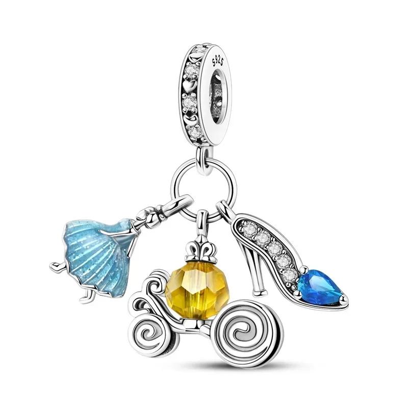 Blue Mirror Luminous Dangle Charms Copper Moon Flower Butterfly Beads Charms For Original Diy Bangle Fine Jewellery