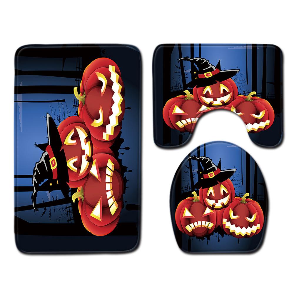 Halloween Duschvorhang Bodenmatte Kombination Vierteilige Haushalts-Fußmatte Schlafzimmer Rutschfester Teppich