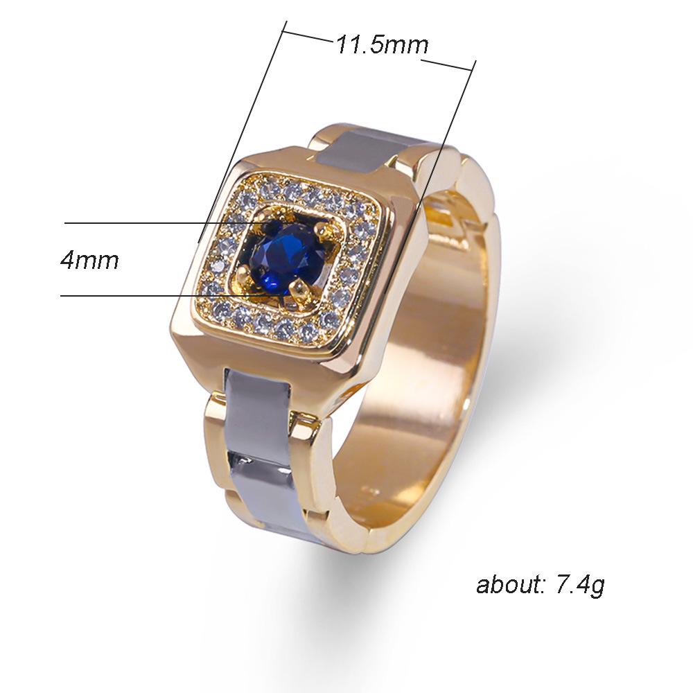Inlaid Blue Gemstone Ring - European & American Luxury Men's Engagement Wedding Jewelry