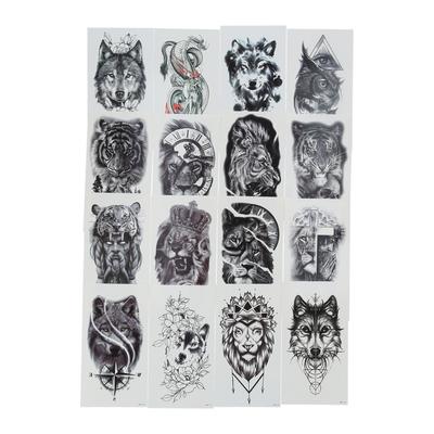 16 Feuilles Autocollant Tatouage Temporaire Motif Animal Homme Étanche Accessoire Autocollant Tatouage