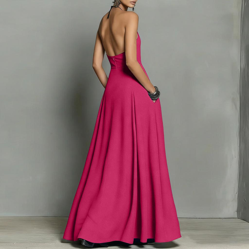 Ladies' Casual And Sexy Minimalist Hanging Neck Backless Dress