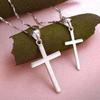 S925 Sterling Silver Smooth Cross Pendant Necklace for Men and Women - Versatile Long Sweater Chain