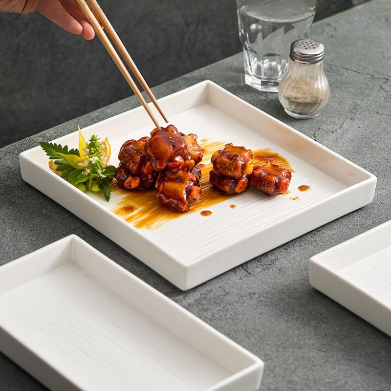 Ceramic Plate Square Dish Household Tableware for High-end el Restaurants. Qingshe Western Restaurant Beef Steak Snack Tray