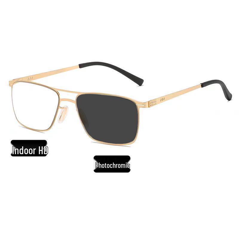 Men's Photochromic Metal Frame HD Anti-Blue Light Business Reading Glasses