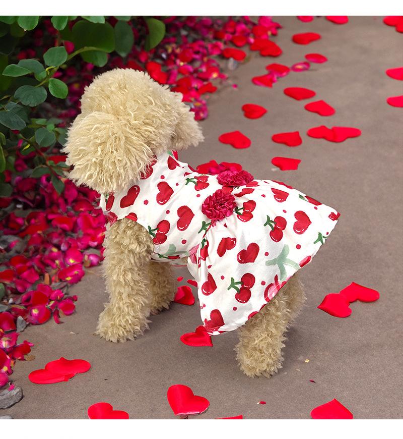 Dog Dress Skirt Clothing Dress Red Rose Cherry Love Puppy Teddy Cat Sleeveless Dress Party Gathering Valentine's Day Dress Up