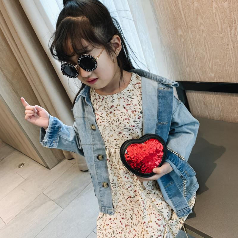 Stylish Heart Shaped Crossbody Bag For Children With Shimmering Reversible Sequins