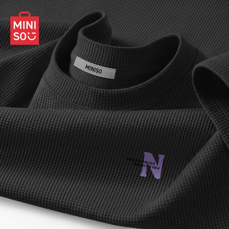 MINISO Men s Waffle Knit Short Sleeve T-Shirt XL чёрный