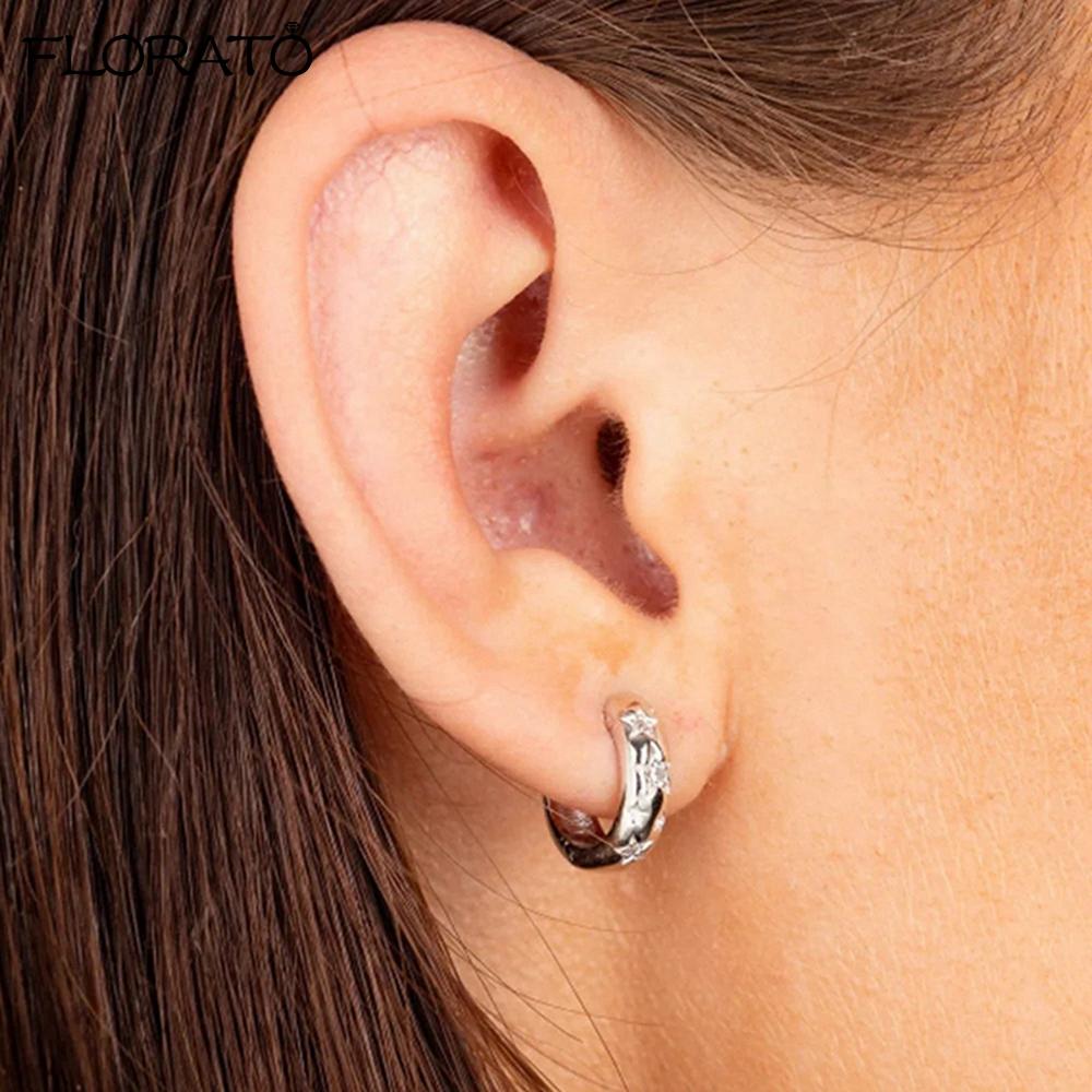Classic Zircon Earrings 925 Silver Needle Allergic Protection Star Golden Hoop Earrings for Women Birthday Fine Jewelry Gift