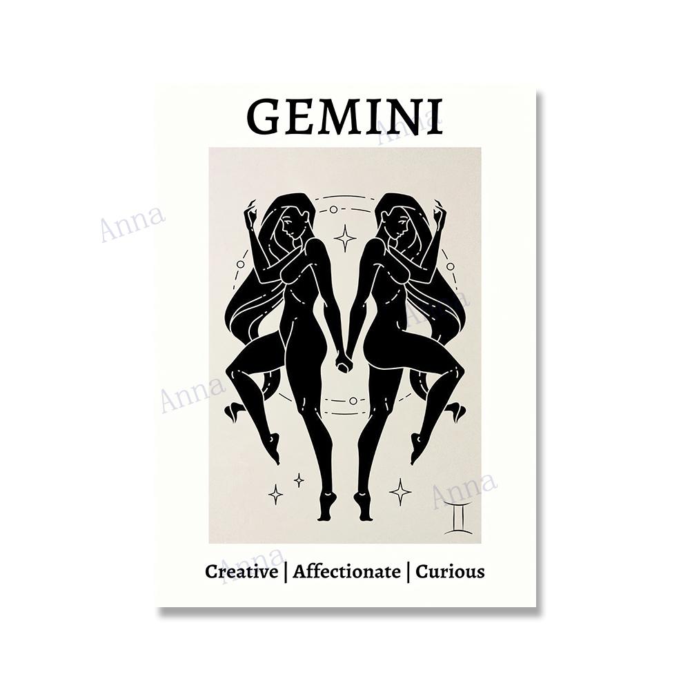 Retro 12 Zodiac Posters Capricorn Gemini Cancer Leo Libra Sagittarius Constellation Canvas Painting Wall Art Pictures Home Decor