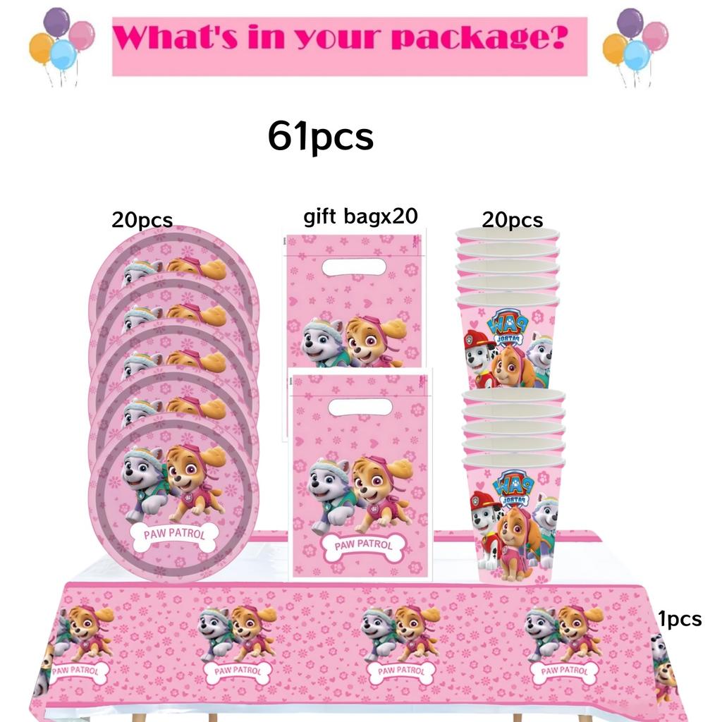 Roze Paw Patrol Verjaardagsfeest Decoratie Skye Wegwerp Servies Tafelkleed Bord Folie Ballonnen Babyborrel Meisjes Feestartikelen