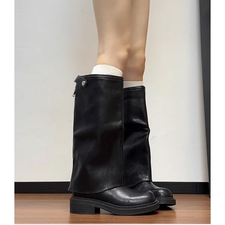 Two Thick-soled Small Men Wear Removable Boots for Women's 2025 New Versatile Pleated But Knee Trousers Knight Boots
