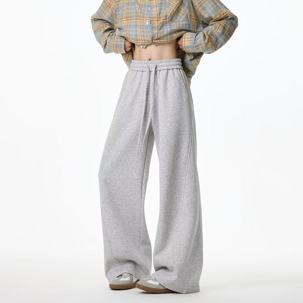 Solid Color Drawstring Versatile Sweatpants Men's and Women's Trendy Autumn and Winter New Wide-leg Loose Lazy Wind Mopping Casual Trousers