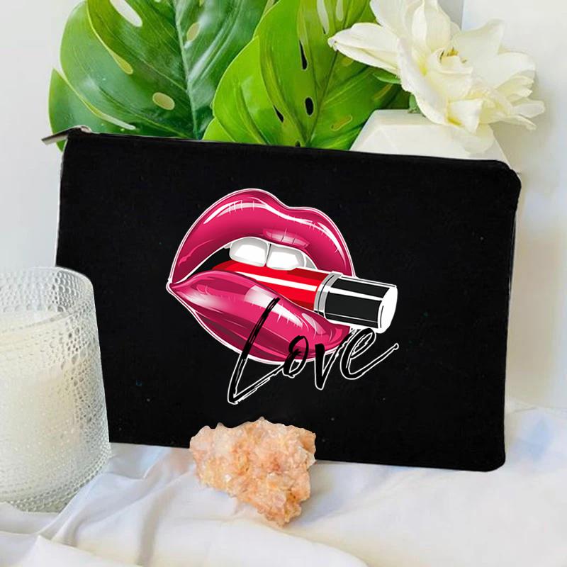 Mini Zipper Makeup Bag Women Sexy Red Lips Travel Toiletry Bags Gift Red Lips Lover Party Bags Designer Cosmetic Bag for Makeup