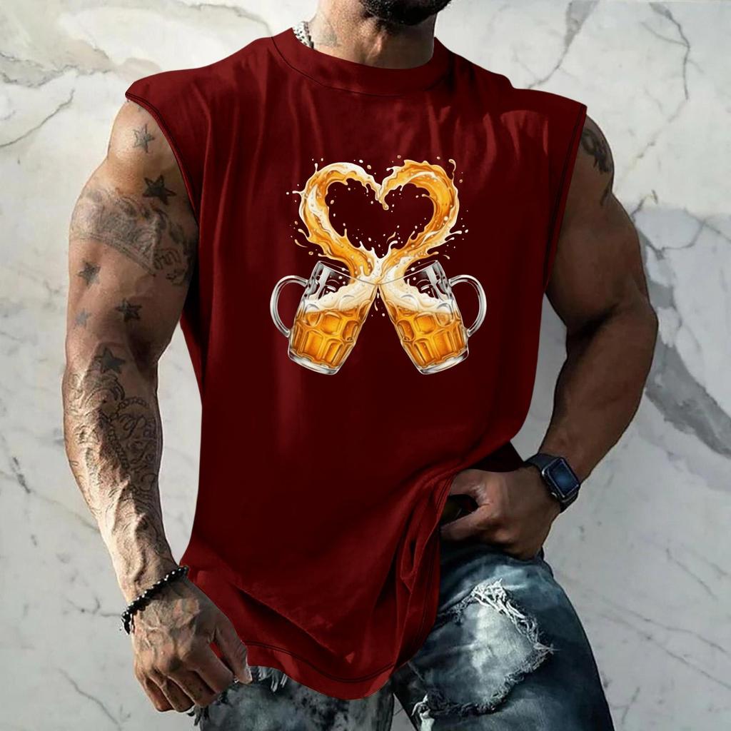Men Sleeveless Tank Top Loose Fit Casual Streetwear Summer Muscle Shirt Beer Festival Graphic Print Lightweight Breathable Vest