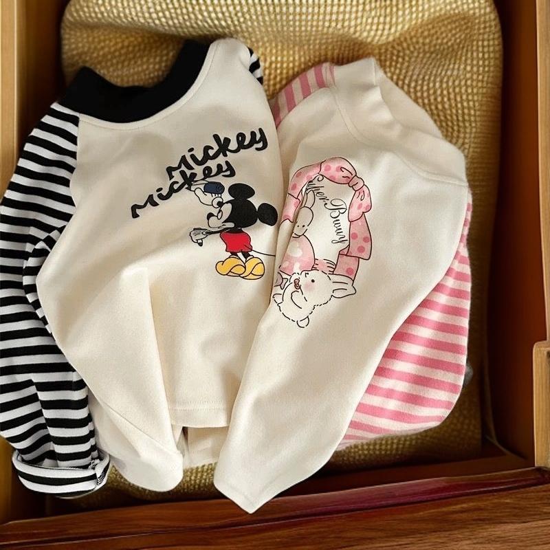 Kids Thermal Cartoon Print Long Sleeve T Shirt Mid High Neck Block Base Layer Top For Spring Autumn