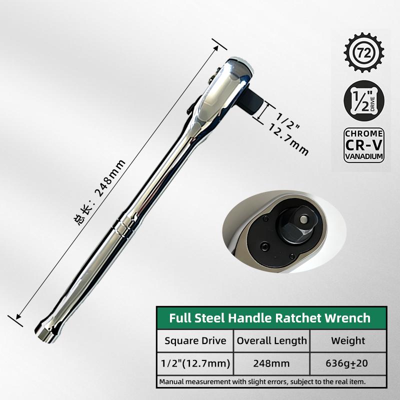 All Steel Handle Ratchet Wrench,1/2 Drive Large Ratchet Wrench, Quick Release Dual Direction Hand Ratchet Wrench for Auto Repair 12.5 Ratchet Wrench