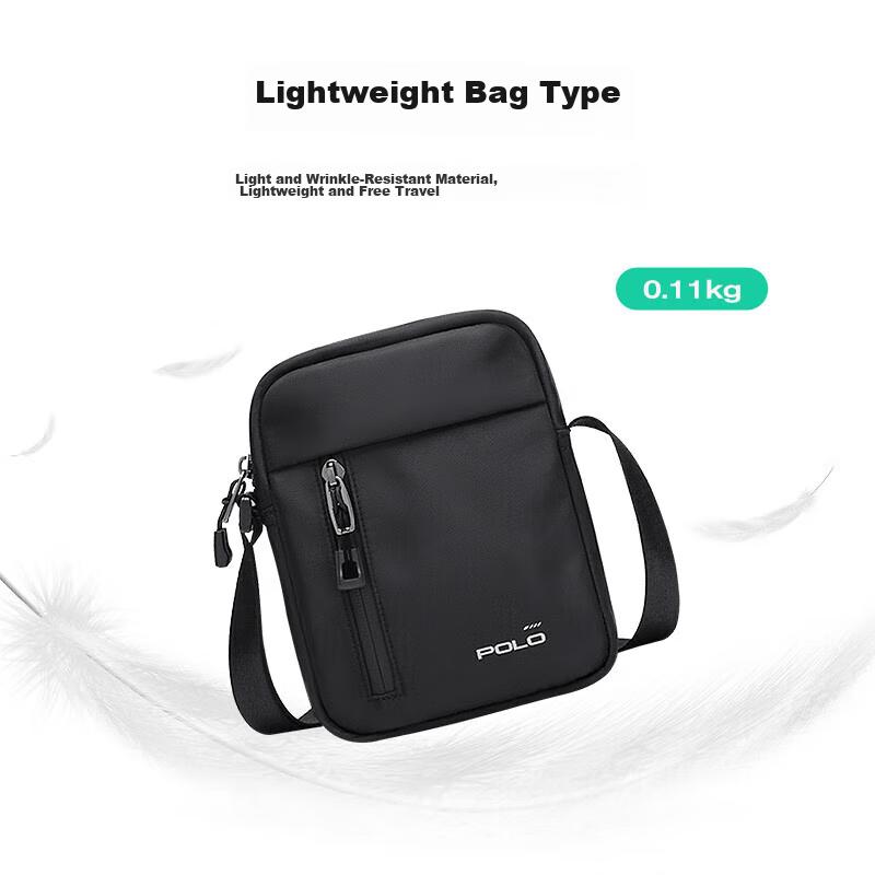 POLO Shoulder Bag for Men, Casual Crossbody Bag, Messenger Bag, Commuter Bag, Vertical Lightweight Phone Pouch, Black