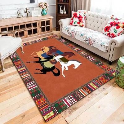 Ethnic Style Horse Print Floor Mat Carpet for Living Room Decor Bedroom Leisure Area Non-slip Washable Carpets Interior Doormat