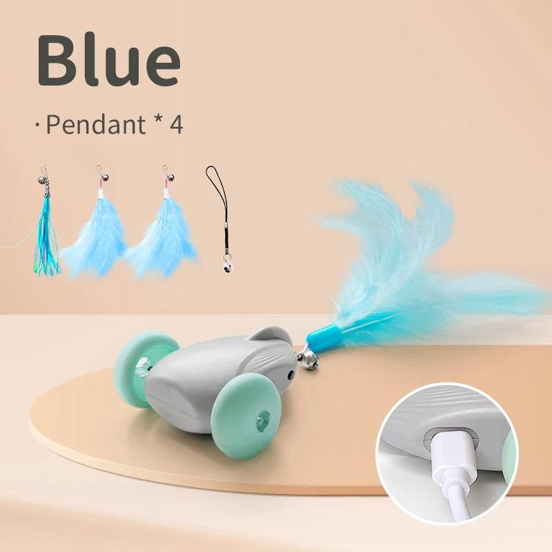 

Интерактивная игрушка для кошек, мышь для домашних кошек, перезаряжаемая светодиодная игрушка для кошек, перо, колокольчик, хвост, реалистичная электрическая автоматическая движущаяся мышь для кошек Blue