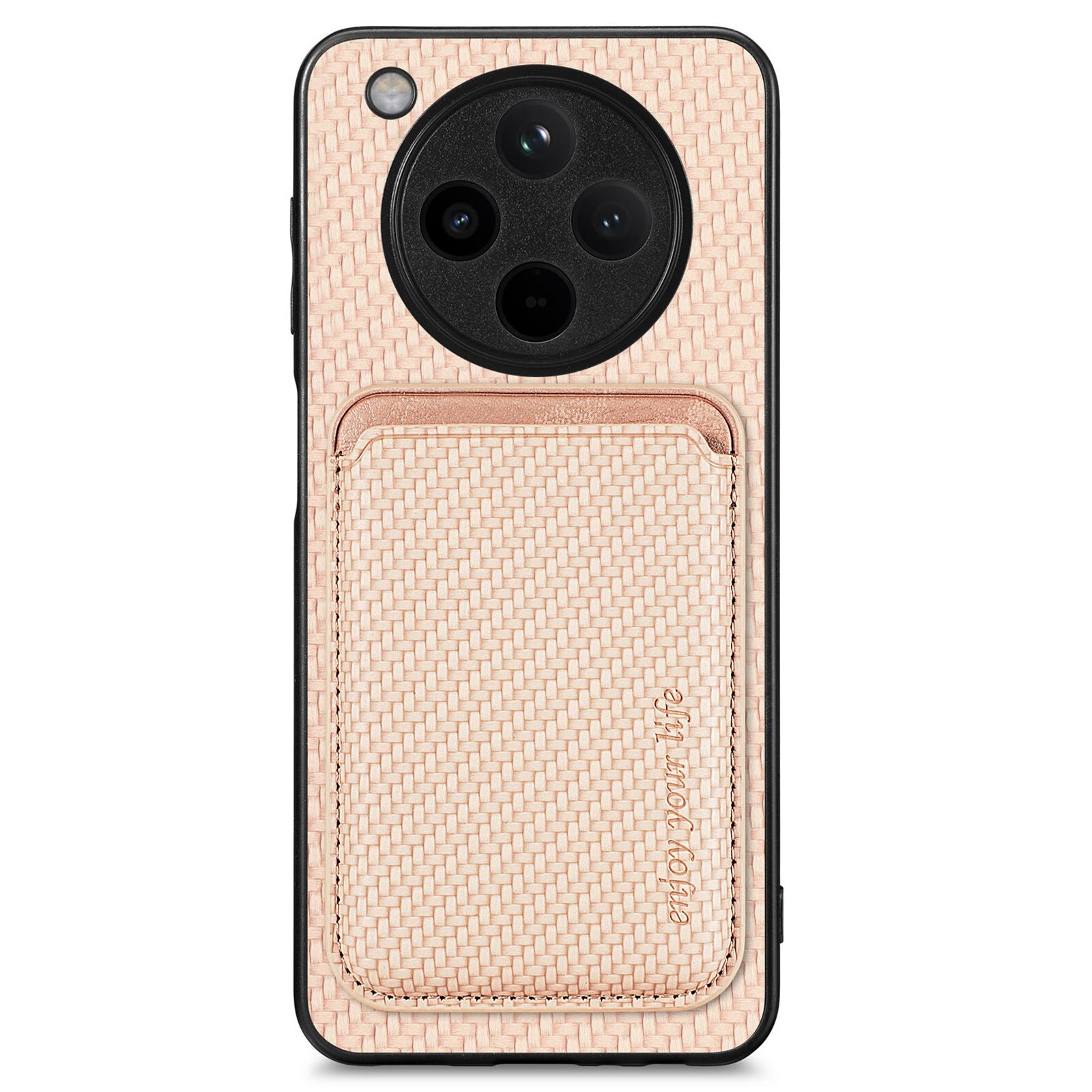 

For Oppo Find X8 Pro 5G Case Carbon Fiber Leather Back Cover with Detachable Card Bag Apricot