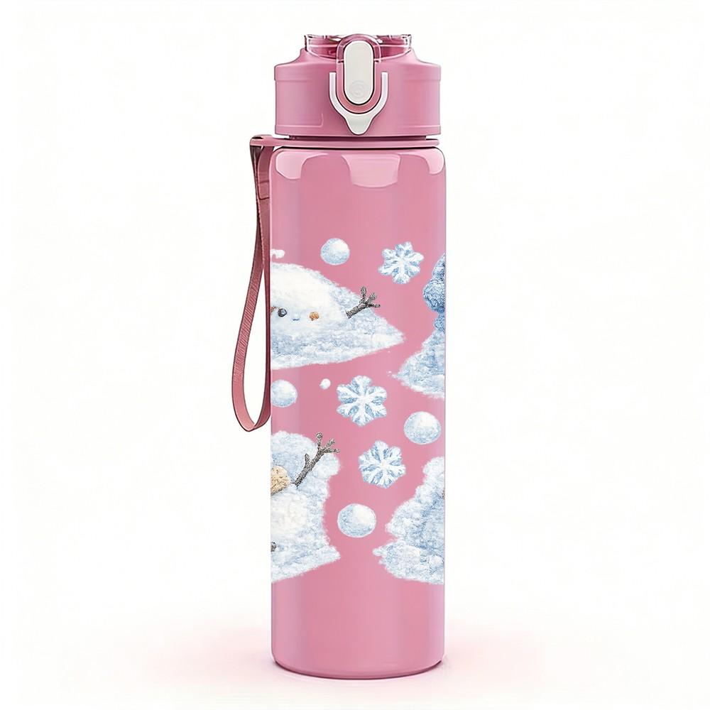 1PC Two Snowman Winter Snow Scene Print 750ml Color Plastic Sports Water Bottle Leakproof Flip Straw Lid Suitable for Sports Office Home Use