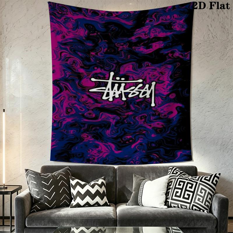Purple Blue Swirl Marble Tapestry, Streetwear Signature Logo Wall Hanging for Room Aesthetic Decor
