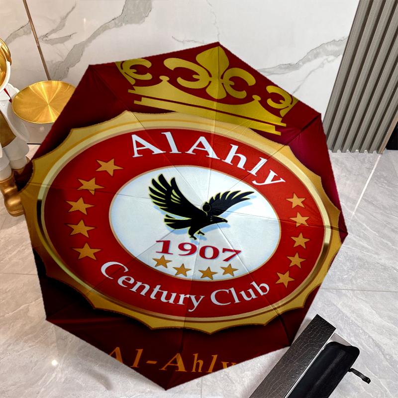 Al Ahly FC Umbrella with Automatic Open/Close & Self-8-Rib Heavy-Duty Umbrella, Compact Travel Umbrella Suitable for Outdoor