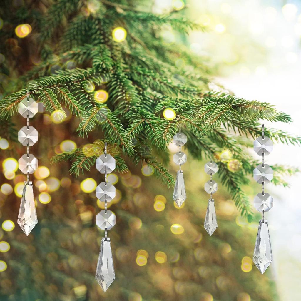 Acrylic Christmas Pendants Crystal Clear Snowflake Icicle Xmas Tree Hanging Pendant Ornaments New Year Home Party Decoration