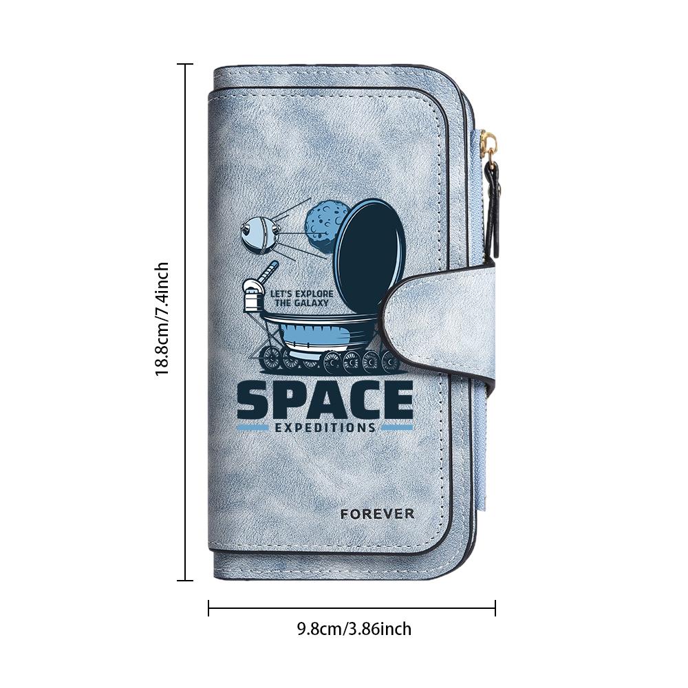 Space Expedition Long Wallet Fashion Portable PU Card Holder Stylish Daily Use Purse