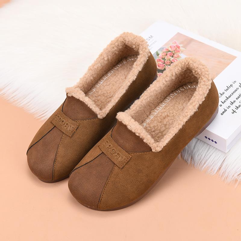 Women's Casual and Plush Thick Mom Shoes Bean Shape Slip-On Casual Shoes with Fleece and Thickened Cotton