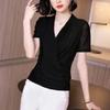 Summer Vintage Floral Printed Shirt Women's Clothing Commute V-Neck Slim All-match Casual Spliced Stylish Short Sleeve Blouse