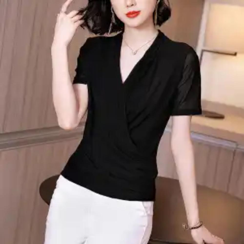 Summer Vintage Floral Printed Shirt Women's Clothing Commute V-Neck Slim All-match Casual Spliced Stylish Short Sleeve Blouse