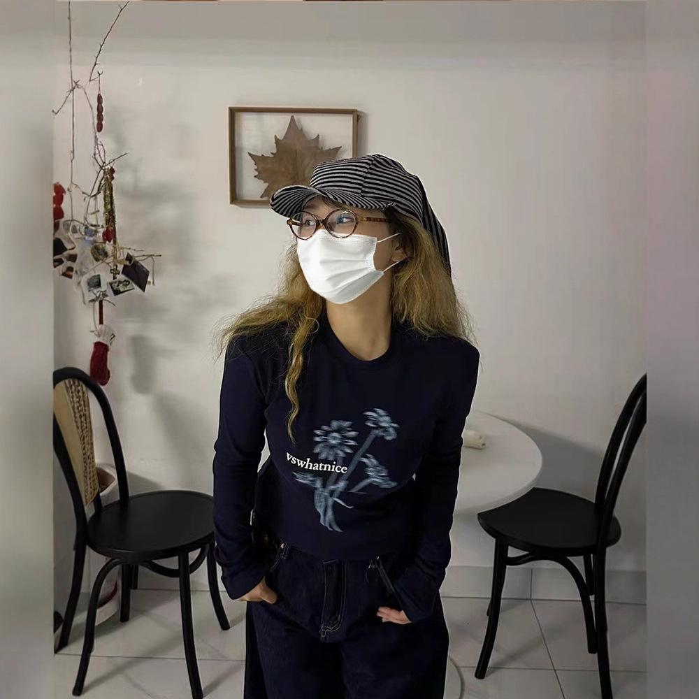 

Женский осенне-зимний пуловер с длинным рукавом, круглым вырезом, облегающего кроя, базовый, с цветочным принтом, футболка-топ для многослойности XL