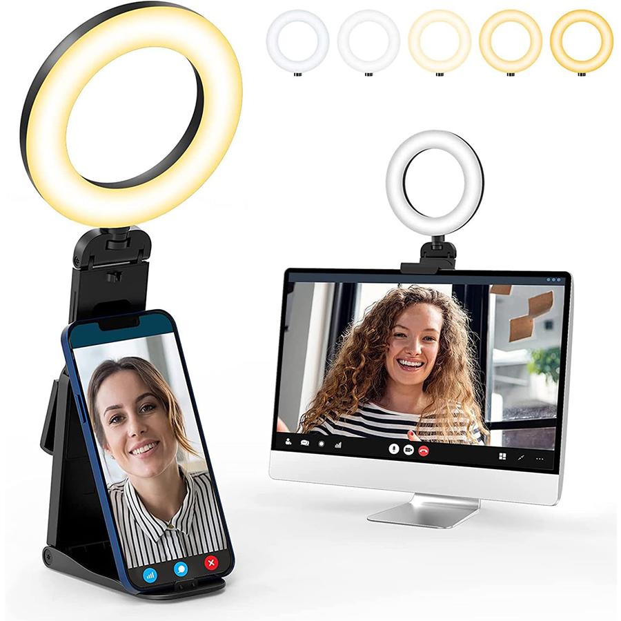 

Кольцевой светильник для ноутбука, комплект освещения для видеоконференций для конференций Zoom, небольшой светодиодный светильник для селфи 5 дюймов, портативный кольцевой светильник с подставкой
