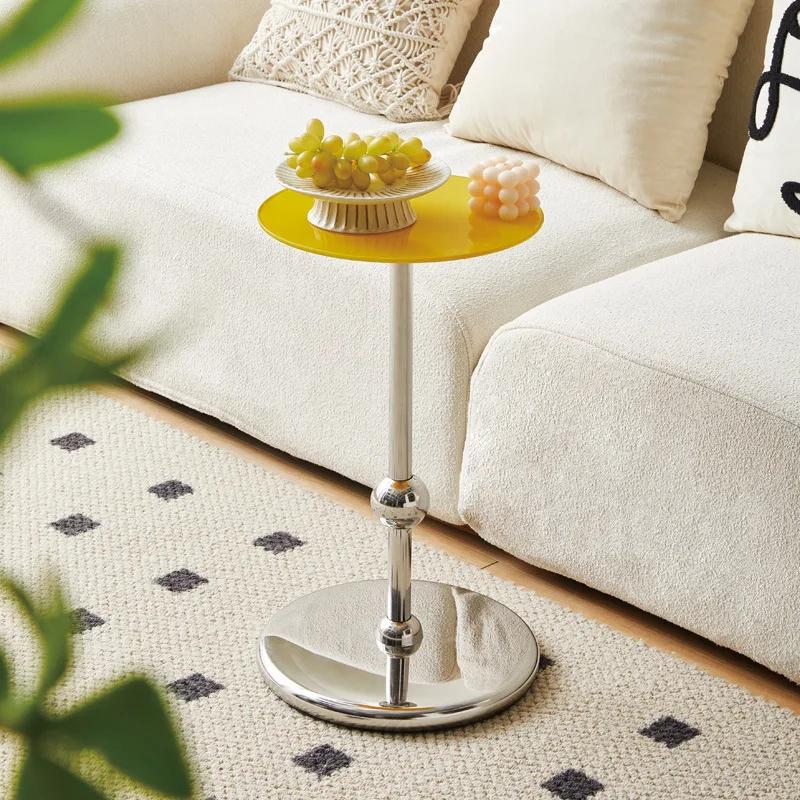Stainless Steel Sofa Bedside Small Coffee Table Modern Minimalist Creative Mini Small Table Glass Coffee Table Removable