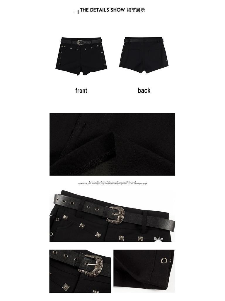 2025 Summer Rivet High Waist Slimming Casual Shorts for Women - American Style Straight Leg Outerwear