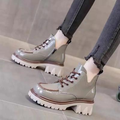NEW Women Shoes Patent Leather Woman Boots Platform Chunky Boot Solid Shoe High Heel New  Footwear  Autumn Winter