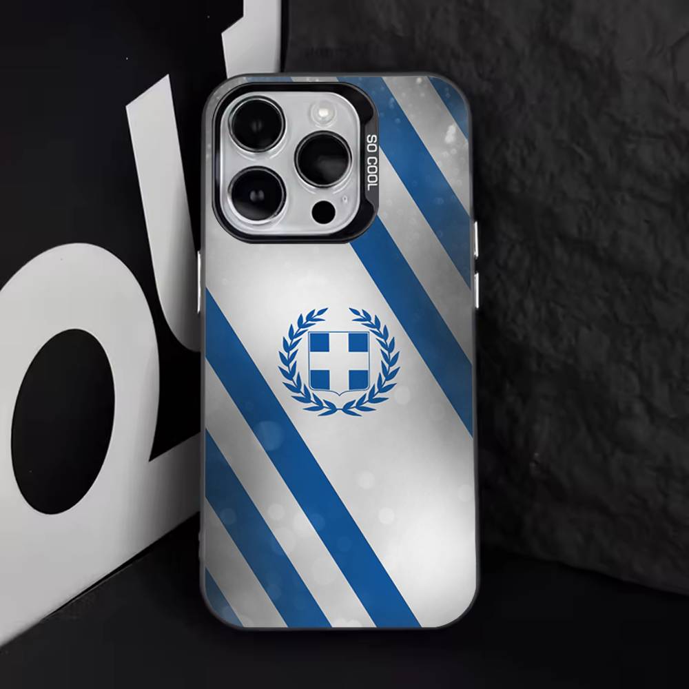 Custodia per Telefono con Mappa Bandiera Greca Grecia Per iPhone 11,12,13,14,15,16,17,Pro,Max,Plus,E,Air,Mini IMD Nero Opaco