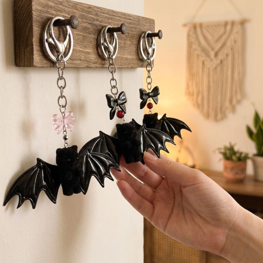 Soft Touch Bear with Wing Keychain Gothic Style Halloween Bat Bear Charm Backpack Decor