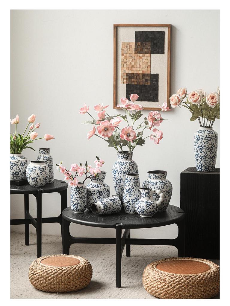 French-Chinese Ice Crackle Blue & White Ceramic Vase: Entrance & Living Room Decor