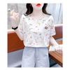 JKASHDK Women's Fashion Casual Summer Spring Flower Pattern Print Short Sleeve O-Neck Blouses & Shirts
