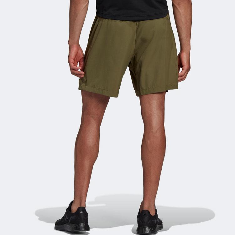 Adidas Solid Color Logo Athletic Shorts Men Bottoms Dark-Olive-Green HC6856