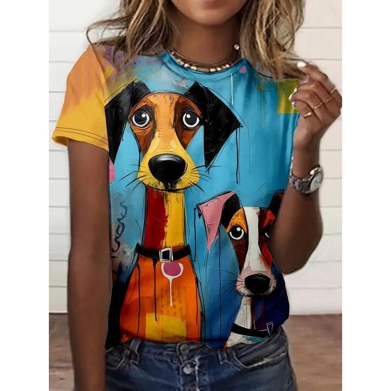 Fashion Women's Crew Neck Short Sleeve 3D Animal Color Printing Animal Short Sleeve Crew Neck T-Shirt