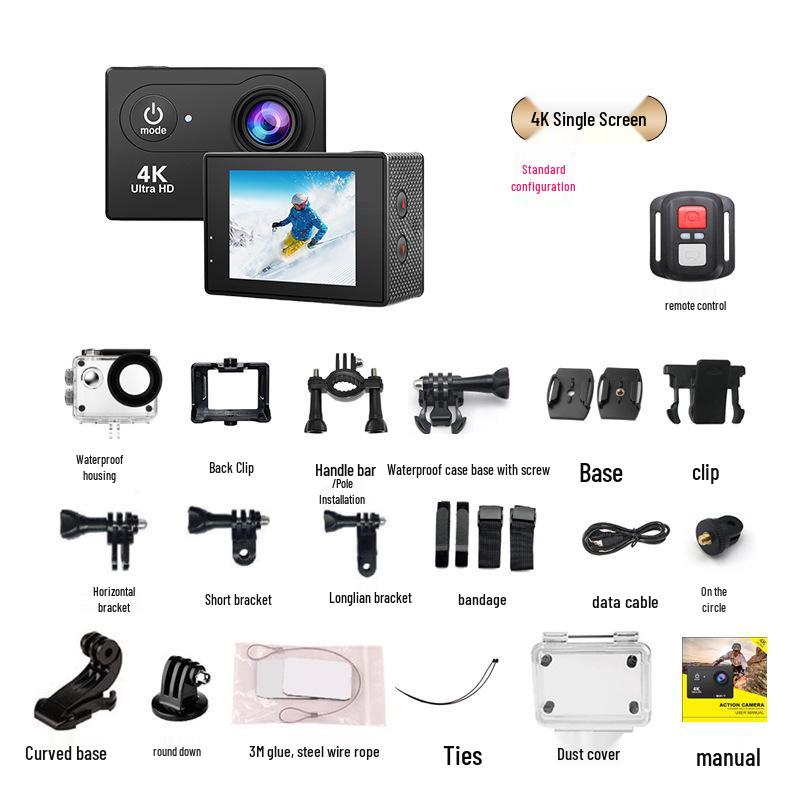 4K Sports Action Camera with Anti-Shake, Touchscreen, Wireless Connectivity, for Cycling & Fishing