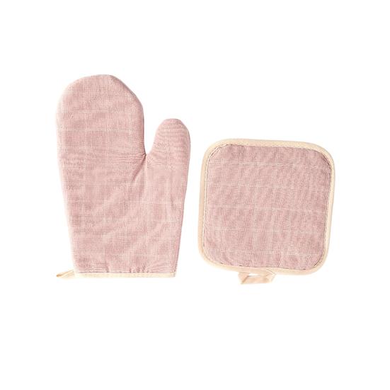 

Thick Heat Resistant Oven Gloves with Pot Holder Non-Slip Cotton Mitts for Microwave Baking Grilling Kitchen Gloves рожевий