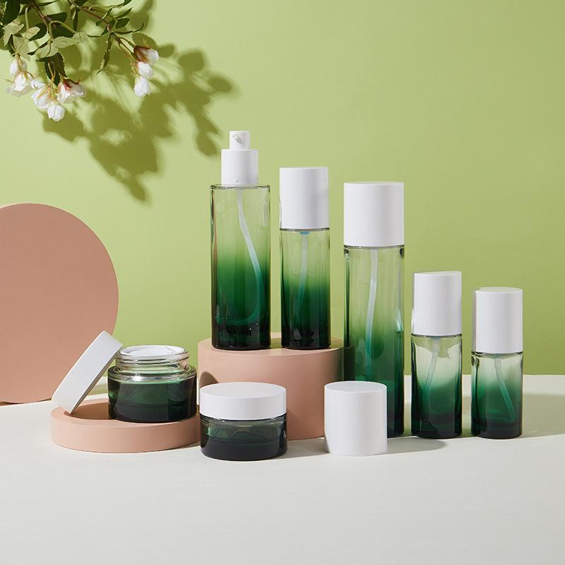 80ml-180ml Transparent Gradient Glass Toner Bottle with Round Cap for Skincare 100ml Transparent Glass