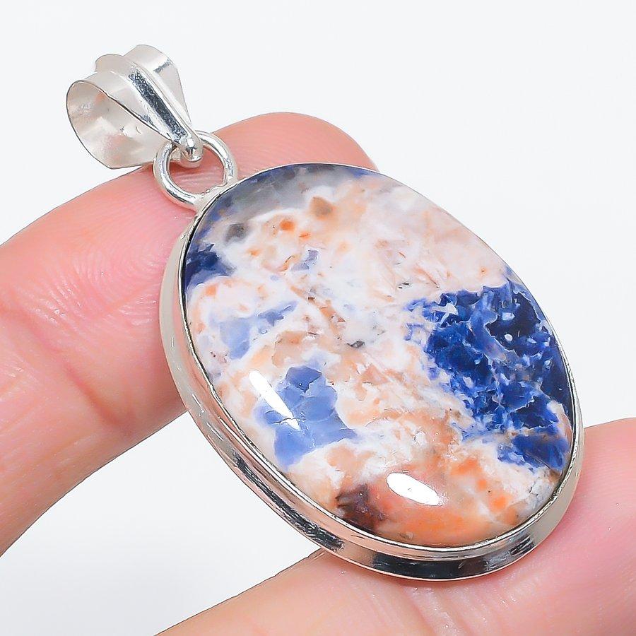 Sodalite Gemstone 925 Sterling Silver Jewelry Pendant 1.97"