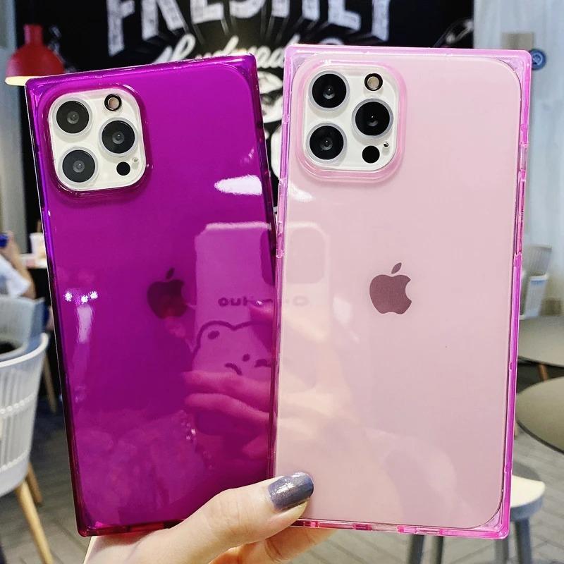 Luxury Transparent Case For iPhone 11 12 13 14 15 16 Pro Max 14 Plus Fluorescent Color Soft Shockproof Cover