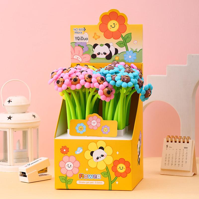 

48pcs Capybara sunflower shape Neutral Pen Comfortable Grip Stationery School Office Supplies Student Prize Gift Writing Tools Holiday Gift Novelty S Random style